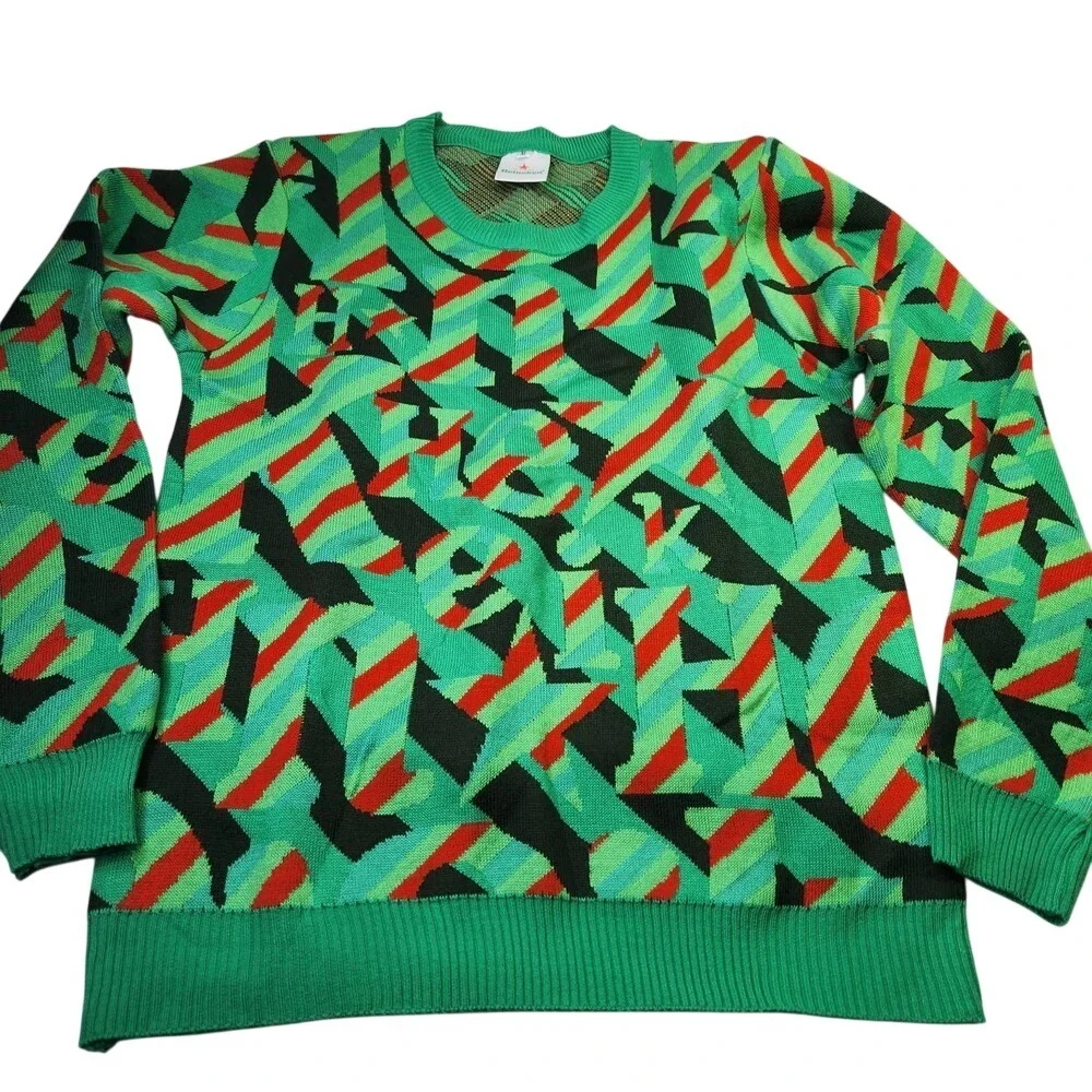 Heineken Knit Sweater Mens Medium Green Red Geometric Graphic Print Pullover
